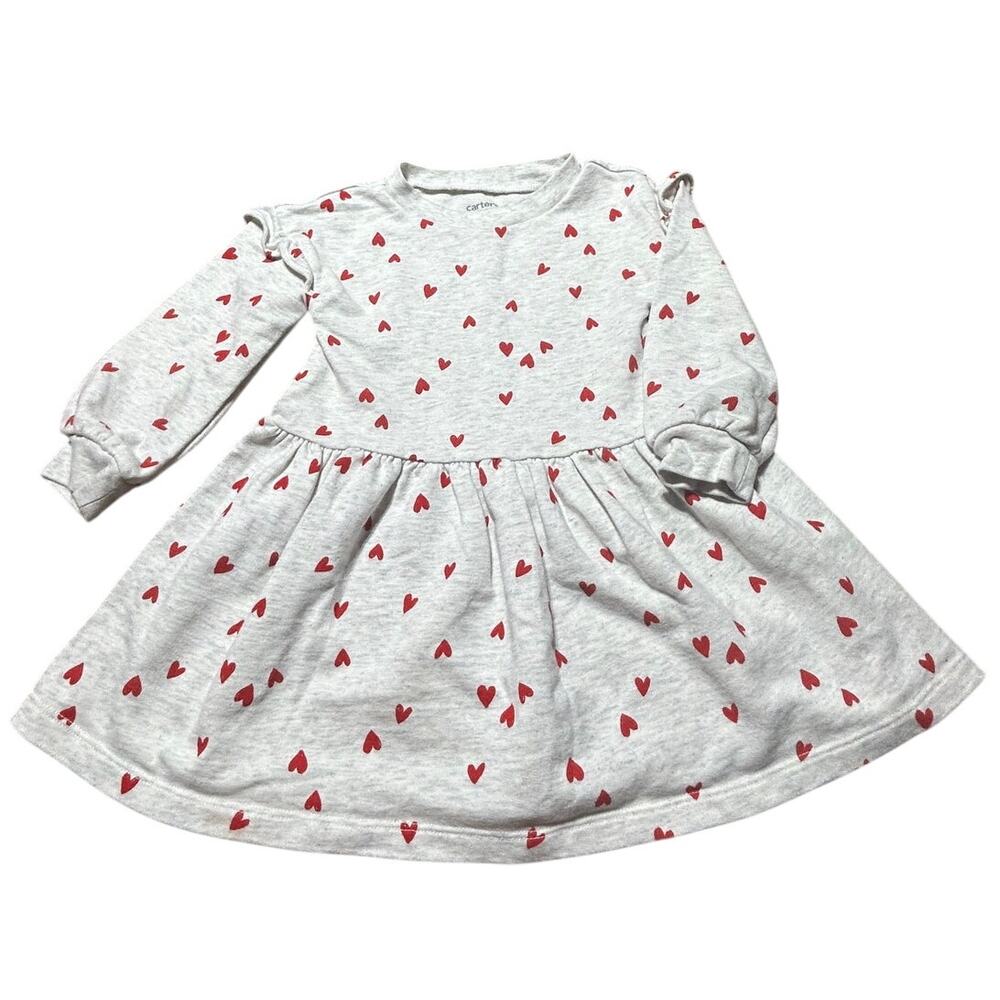 Carters girls size 2T light gray w/scattered red hearts Valentine's dress